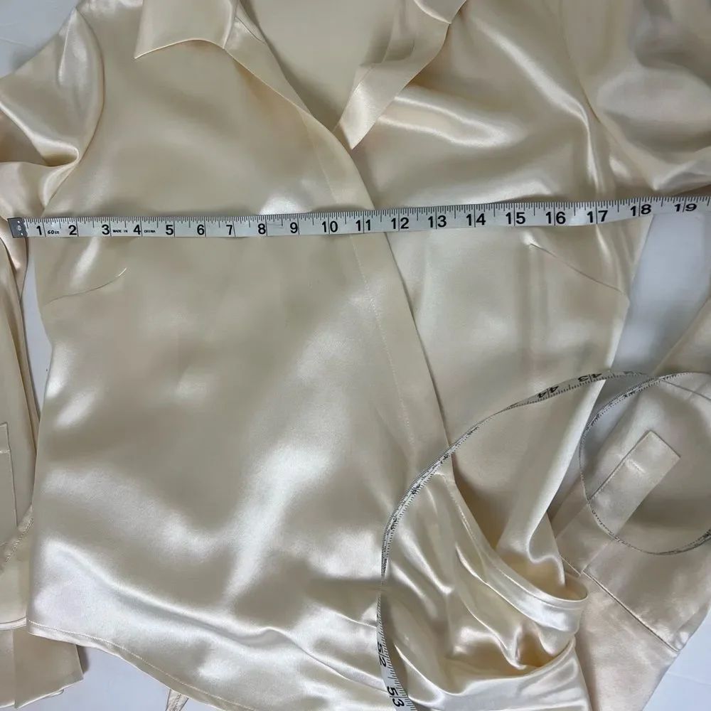 Lafayette 148 New York Cream Silky Wrap Top - Picture 11 of 12